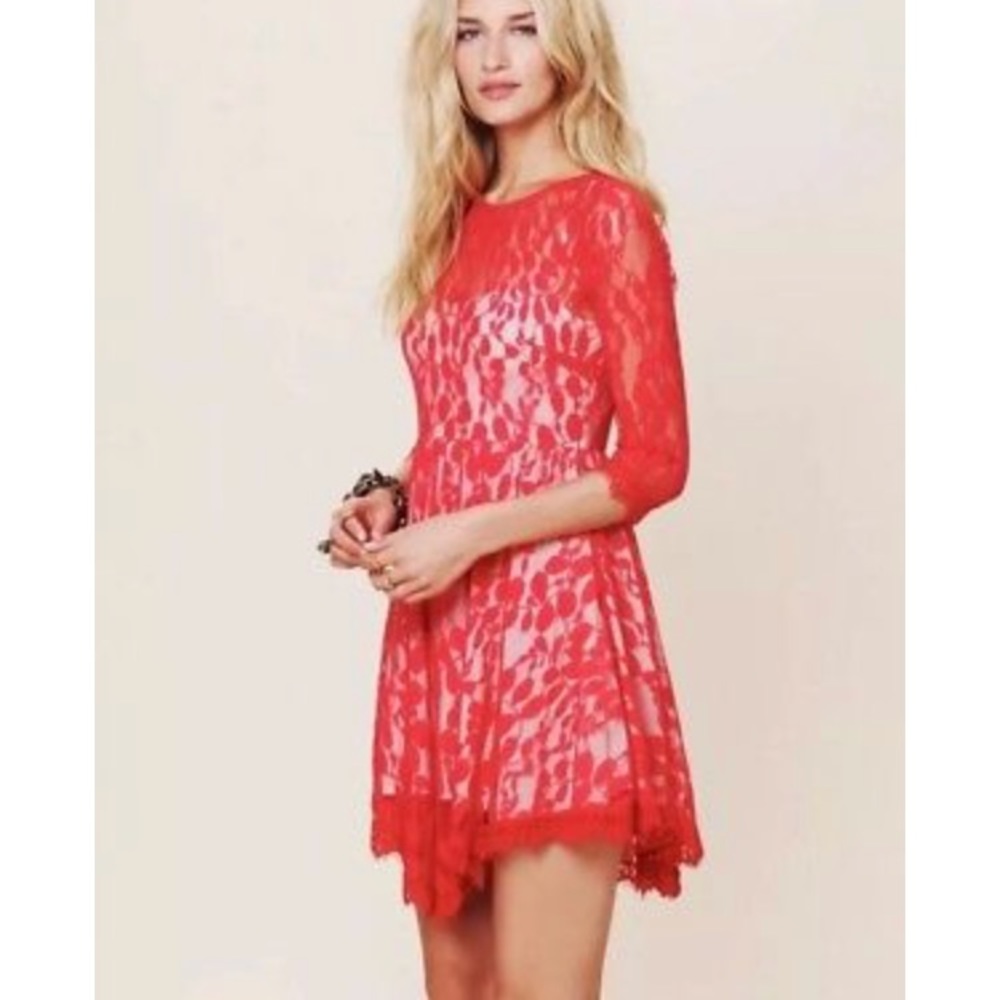 Free People Red Overlay Dress NEW